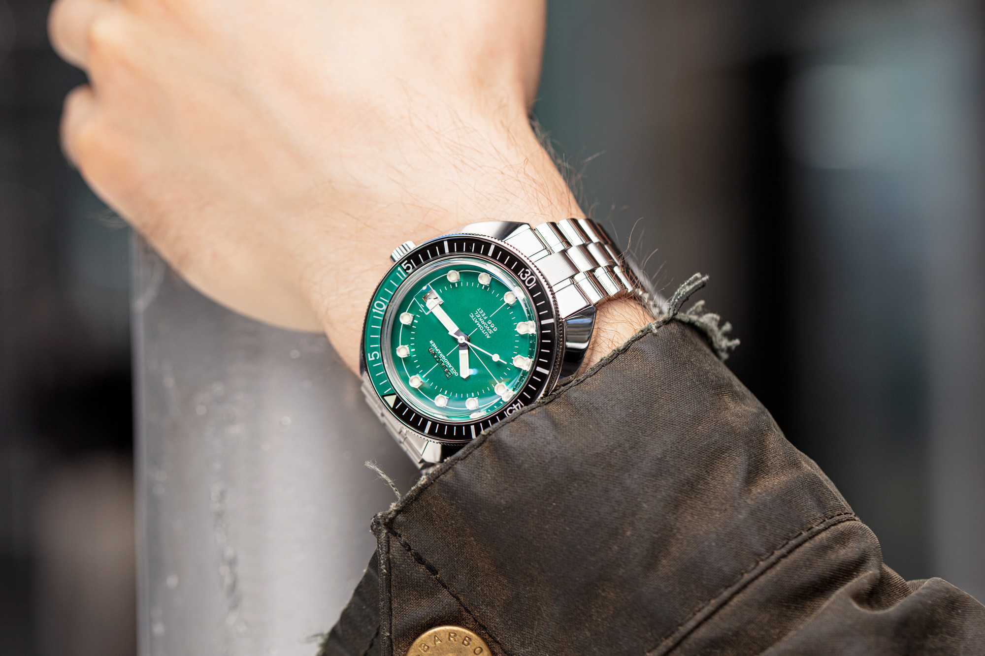 Bulova Oceanographer Silver Green Dial Stainless Steel Watch | Bulova